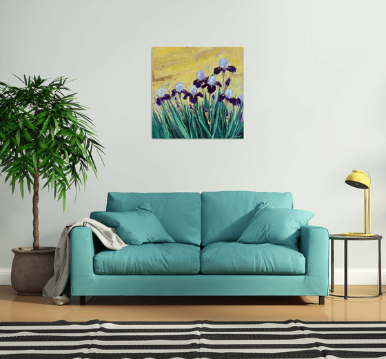 Irises at Sunrise   80x80cm