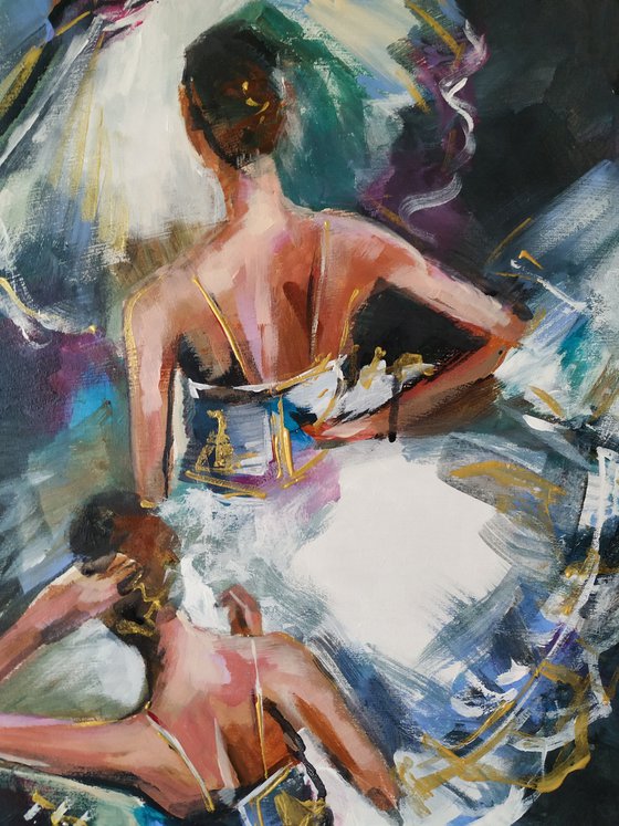 Backstage series  -Ballerina- woman Painting on MDF