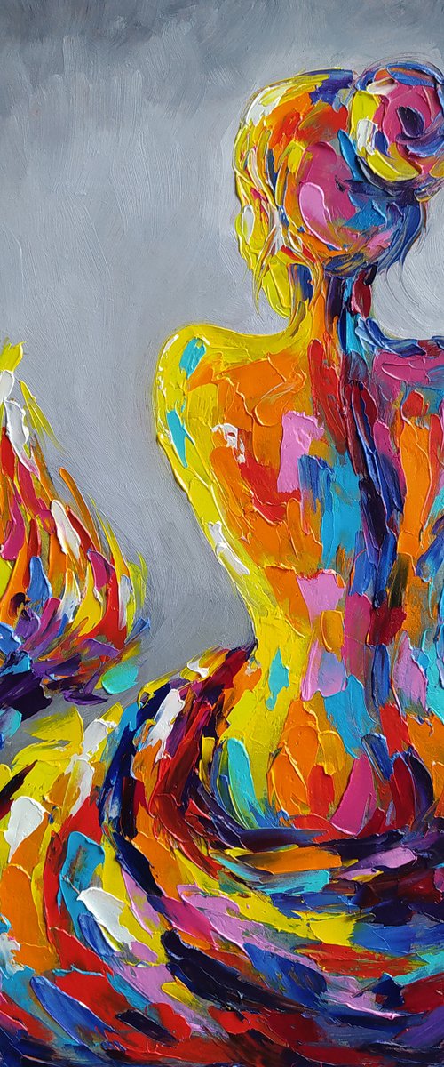 Winter evening - woman body, fire, nude, bonfire, erotic, body, woman, woman body, oil painting, gift for him, gift for man, nu by Anastasia Kozorez
