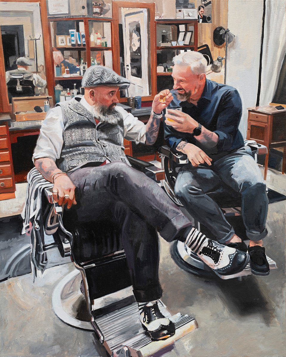 Impressionistic Portrait Oil Painting By Roeland Kneepkens, 31 X 39", Cheers Mate, Original Artwork