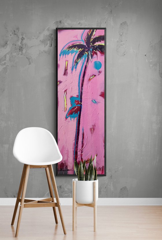 Bright painting - "Pink palms" - Pop Art - Palms - Street art - Vertical painting