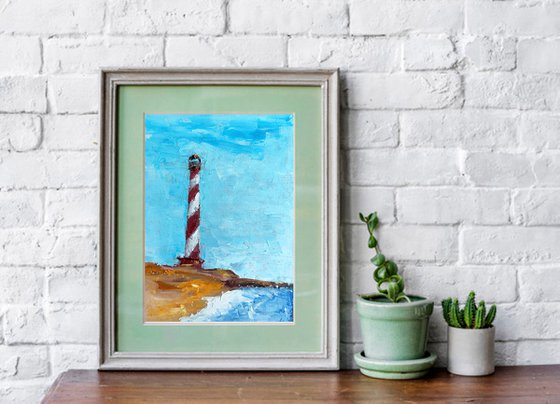 Cape Hatteras Lighthouse Painting Original Art Seascape Artwork Coastal Wall Art