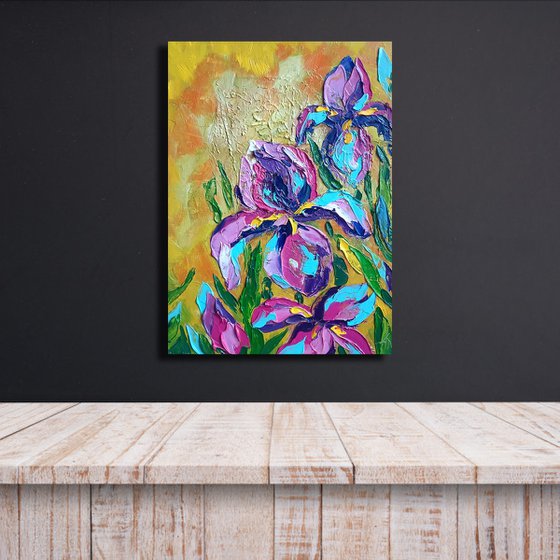 Irises - flowers, oil painting, irises flowers, gift idea, flowers, gift for woman, flowers oil painting