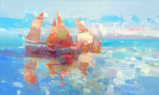 Sail Boats, Original oil painting, Handmade artwork, One of a kind