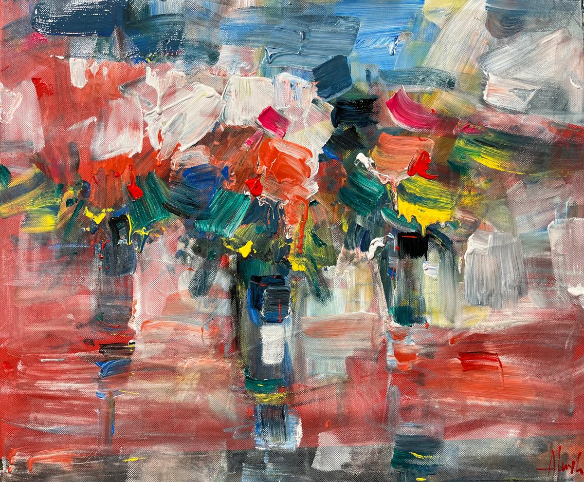 Abstract Acrylic Painting By Altin Furxhi, 31 X 28, Flowers Reflex Abstract.., Original Artwork