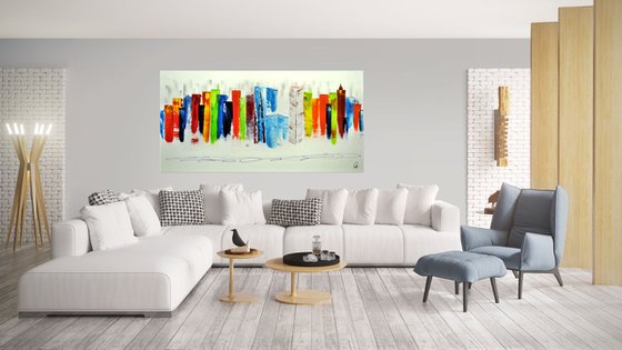 Exciting New York - XXL  abstract acrylic painting Skyline painting canvas wall art rainbow colors