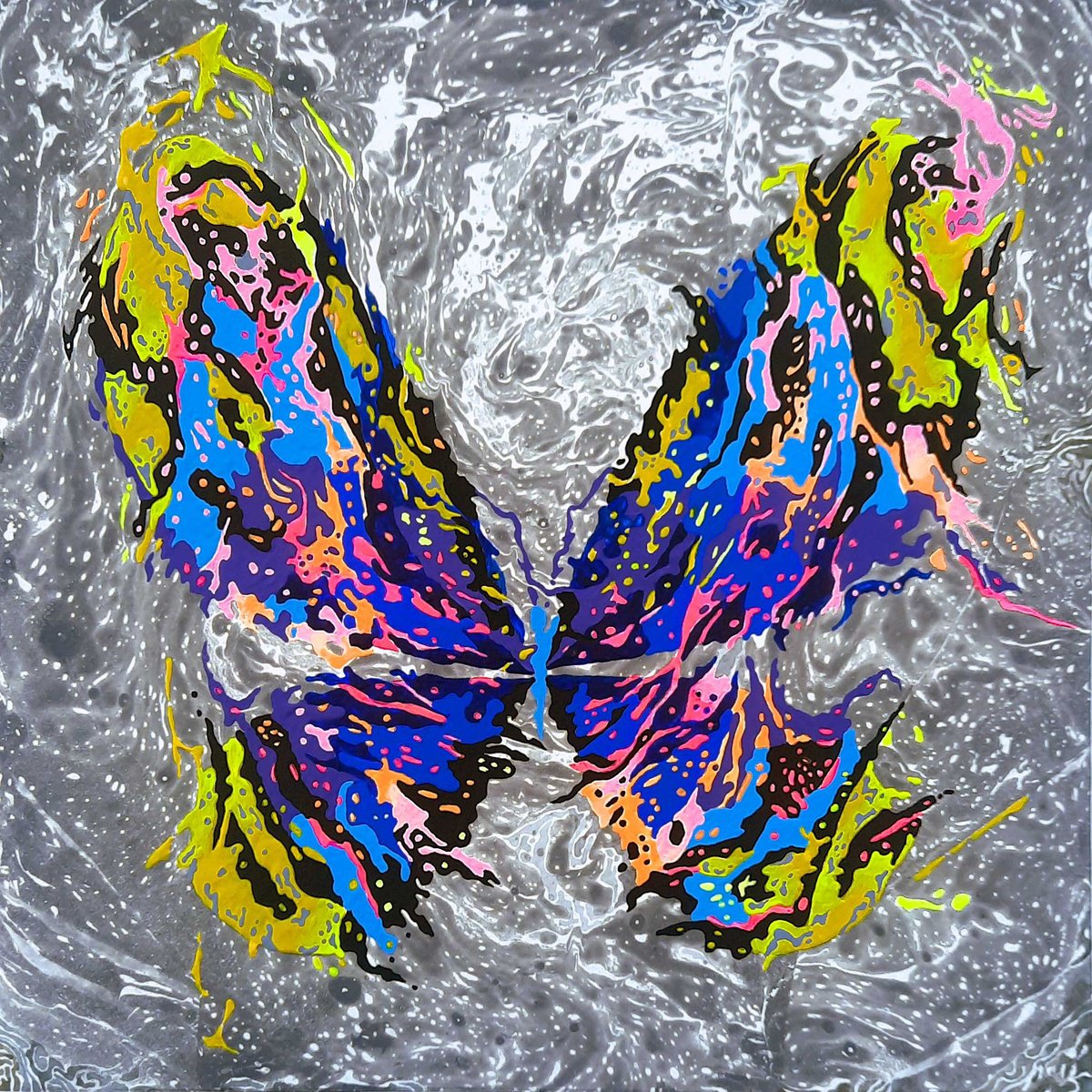 Abstract Animal Acrylic Painting By Mariia Raskin, 10 X 10", Butterfly «Space», Original Artwork