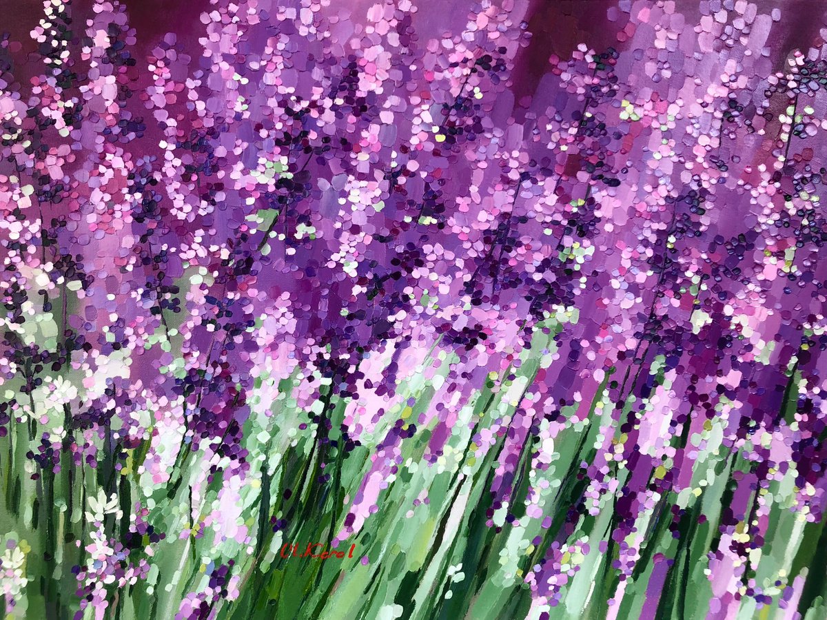 Abstract Botanical Oil Painting By Ulyana Korol, 31 X 24", Lavender Love, Original Artwork