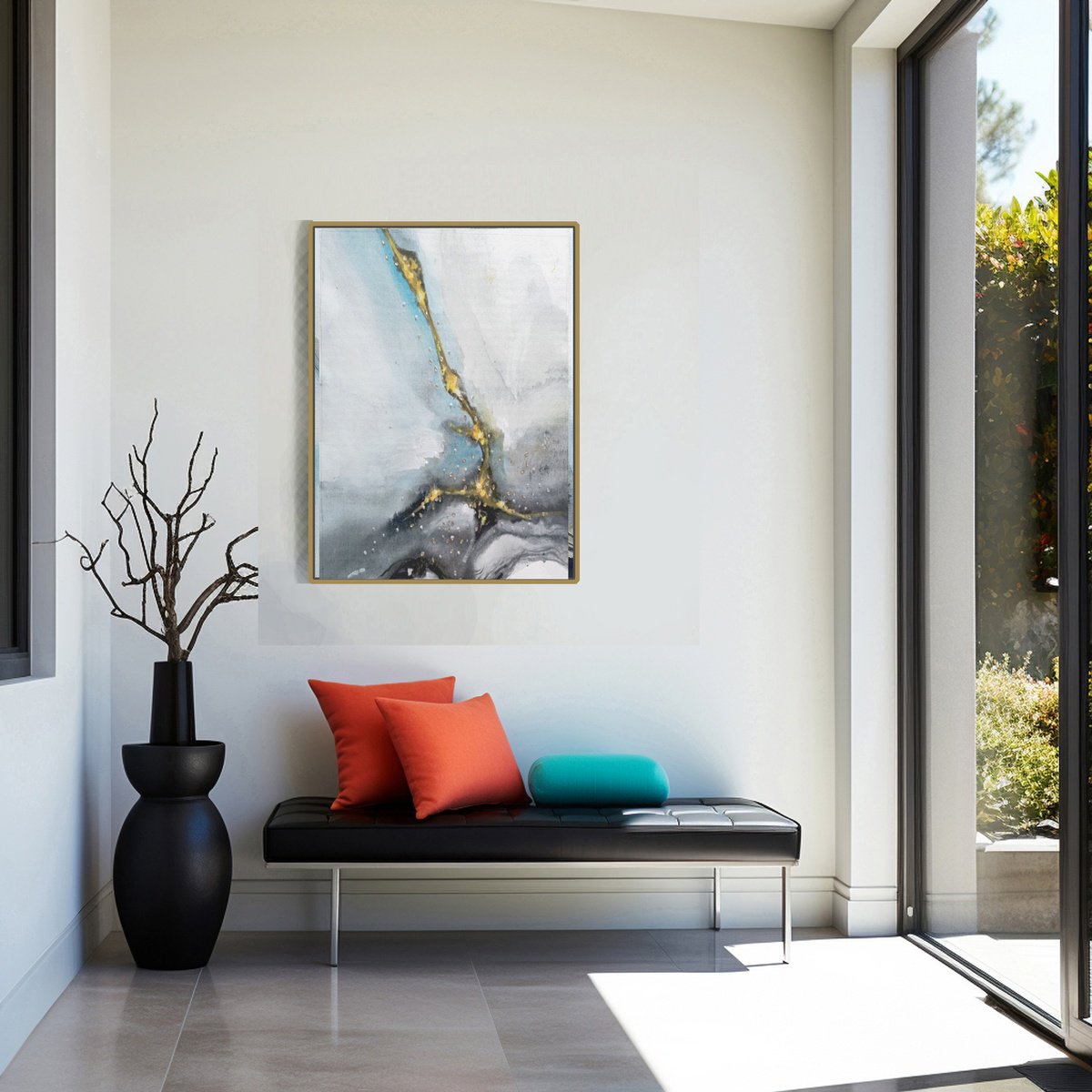 Geometric Abstract Painting By Vishalandra Dakur, 12 X 14", Golden Ripples, Original Artwork