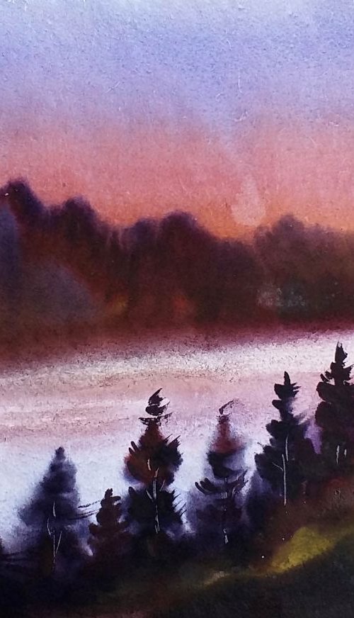 Sunset Mountain - Watercolor Painting by Samiran Sarkar