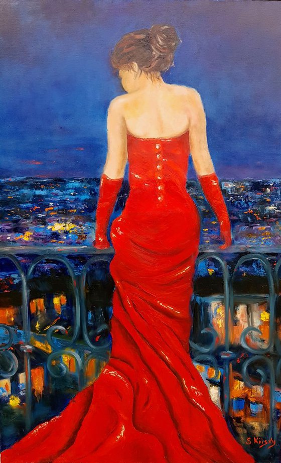Woman in red.View.