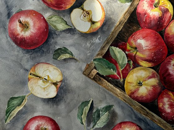 Bright Apples in a Wooden Box
