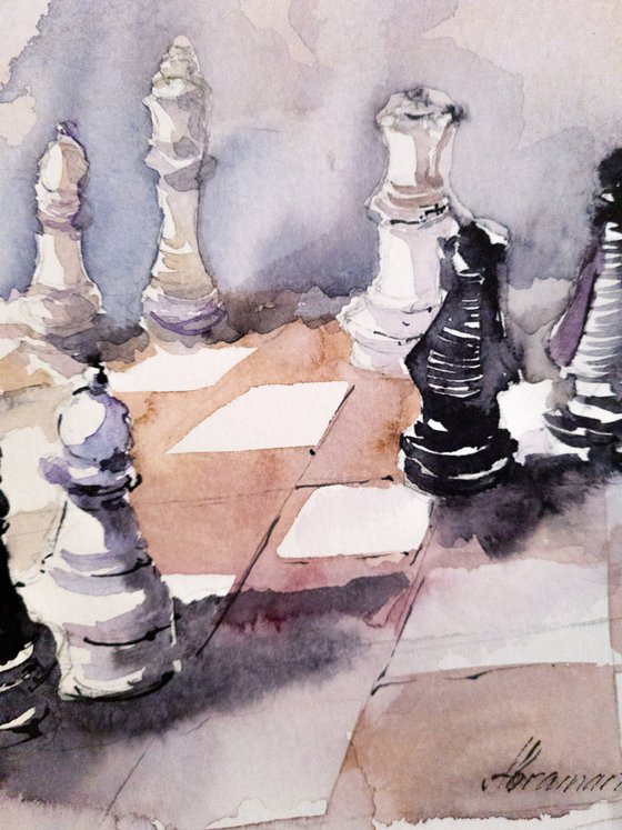 Chess. Original watercolor picture