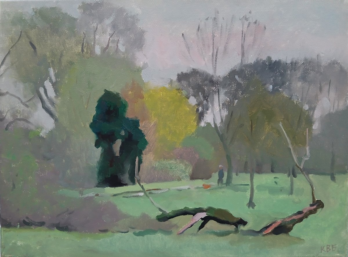 Impressionistic Landscape Oil Painting By Vasyl Koval, 16 X 12", Walk, Original Artwork