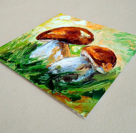 Mushroom Painting Forest Original Art Landscape Artwork Small Wall Art