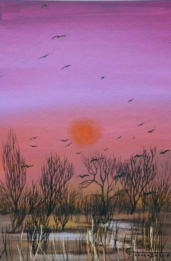 Red sunset Acrylic on panel 30*20cm