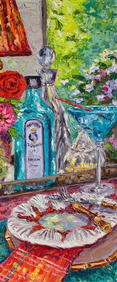 Sunlit Sapphire And Zinnias by Kristen Olson Stone