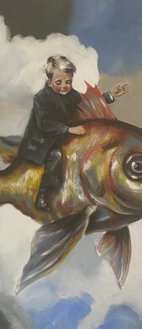 Boy on fish by Laura Mead