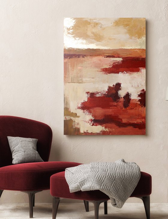 "Autumn" Abstract acrylic nature red gold