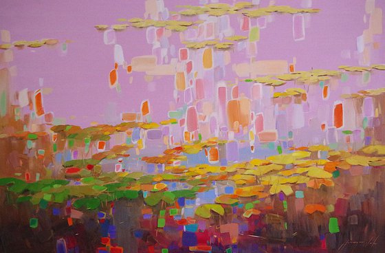 Waterlilies, Large Original oil Painting, Portrait Orientation,  Impressionism, Handmade artwork, One of a Kind