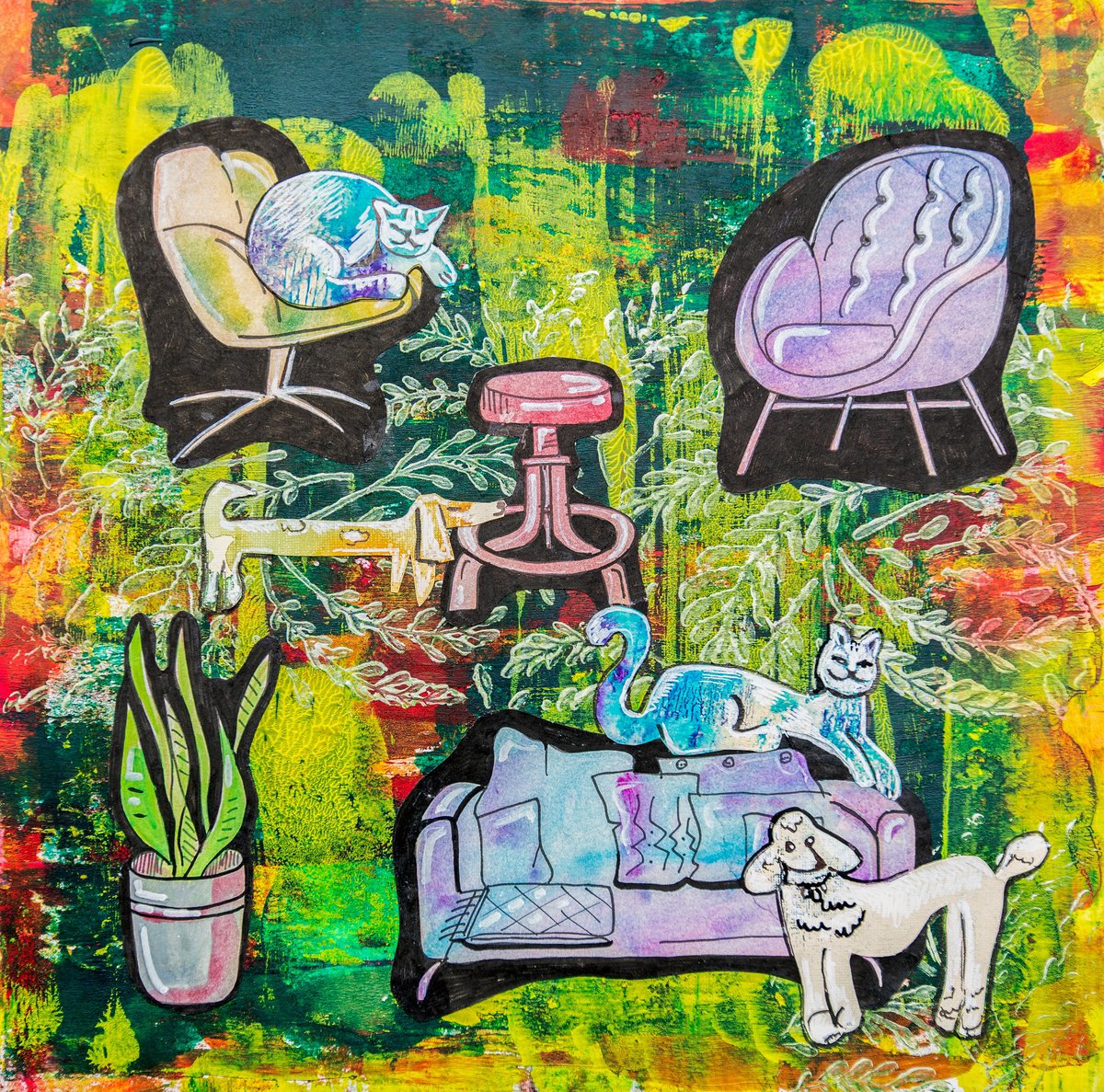 Illustrative Animal Collage By Ariadna De Raadt, 13 X 13, Pets Life ( Home Story 4), Original Artwork