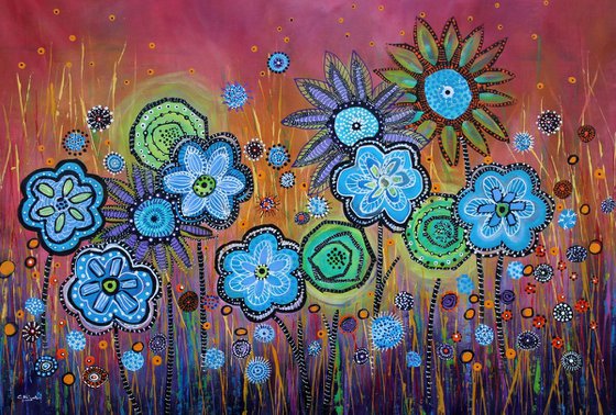 Carnevali - Large original abstract floral painting