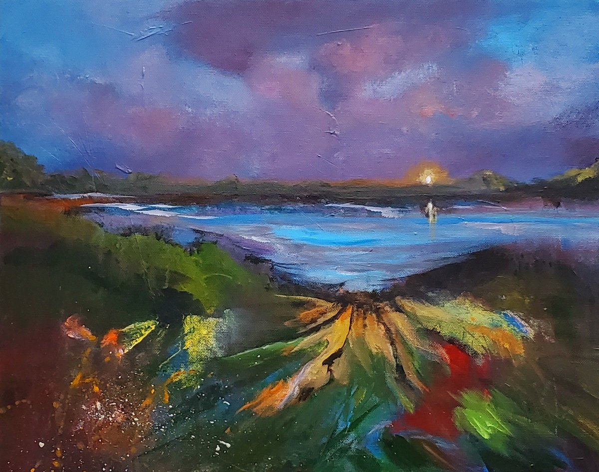 Impressionistic Landscape Acrylic Painting By Niyati Jiwani, 20 X 16", Last Summer, Original Artwork