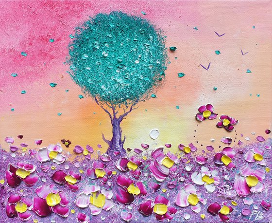 "Sunset Tree & Flowers in Love"