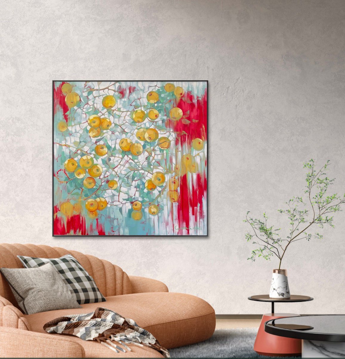 Impressionistic Botanical Oil Painting By Kateryna Guseva, 39 X 39", Apples, Original Artwork