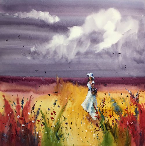 Watercolor "The Queen of flowers” gift for her by Iulia Carchelan