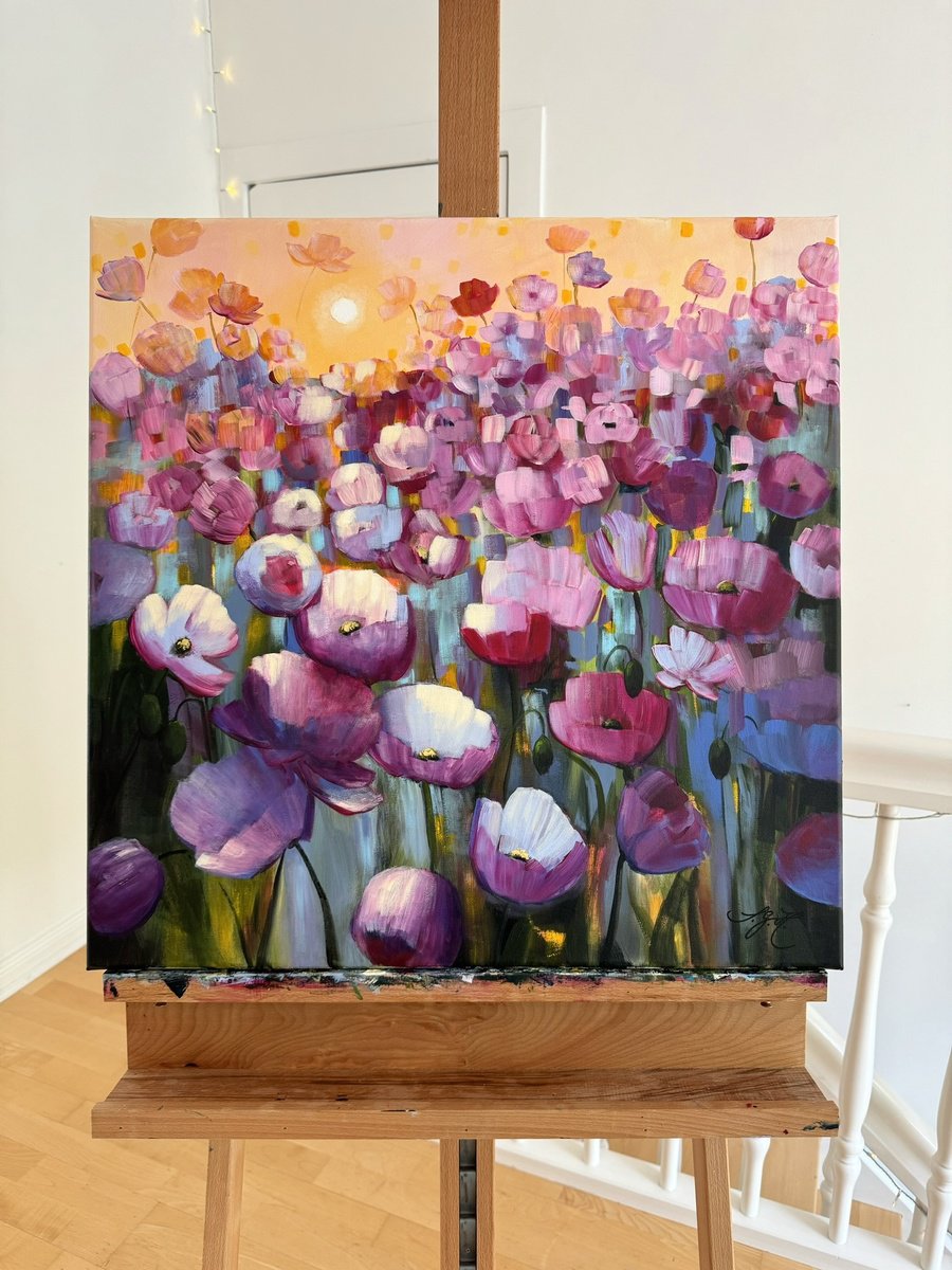 Impressionistic Botanical Acrylic Painting By Sandra Gebhardt-Hoepfner, 24 X 24", New Beginnings 3, Original Artwork