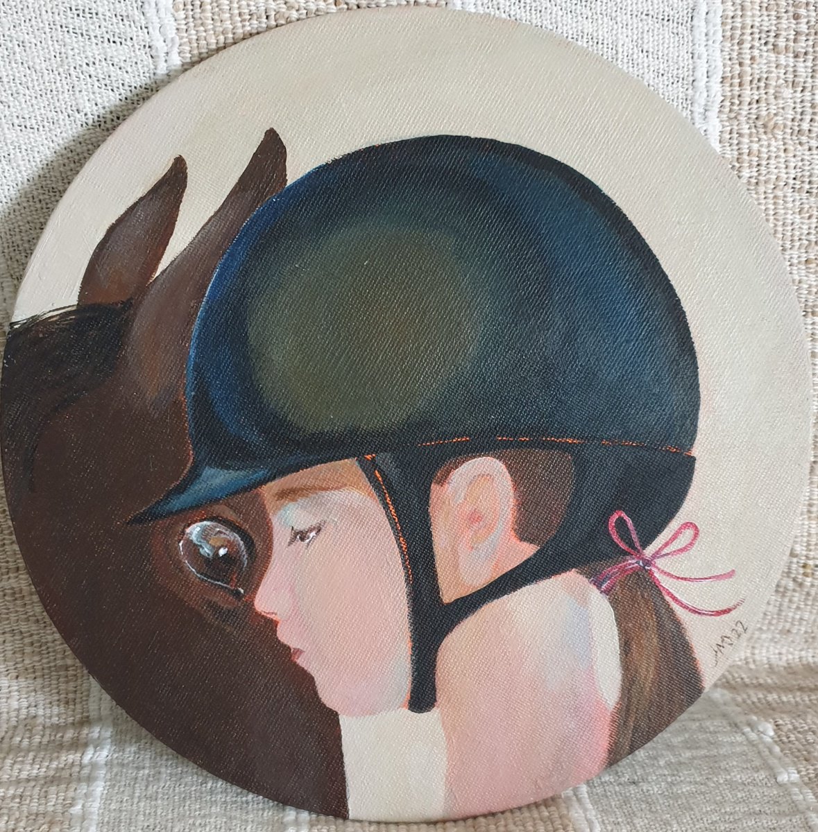 Graphic Portrait Acrylic Painting By Ksenia June, 8 X 8", Before The Last Horse Ride, Original Artwork