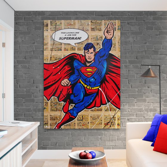 Man of Steel 140cm x 100cm Textured Comic Book Page Urban Pop Art