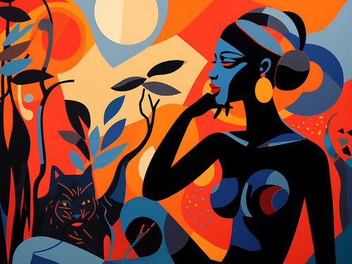 African woman and panther by Kosta Morr