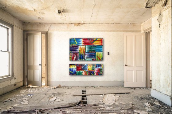 "Rebel Rebel" - FREE USA SHIPPING + Save As A Series - Original Large PMS Abstract Diptych Oil Paintings On Canvas - 36" x 36"