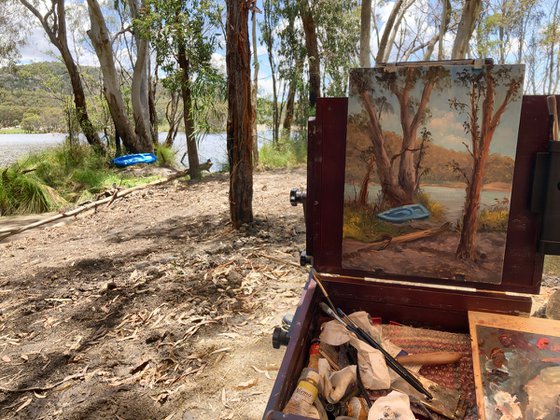 Early Morning Kayaking - plein air painting