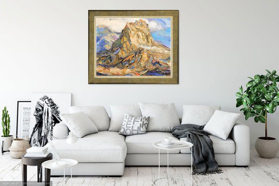 MOUNTAIN LANDSCAPE. SHALBUZDAG MOUNT - landscape art, mountainscape, mountain, sky air blue  85x110