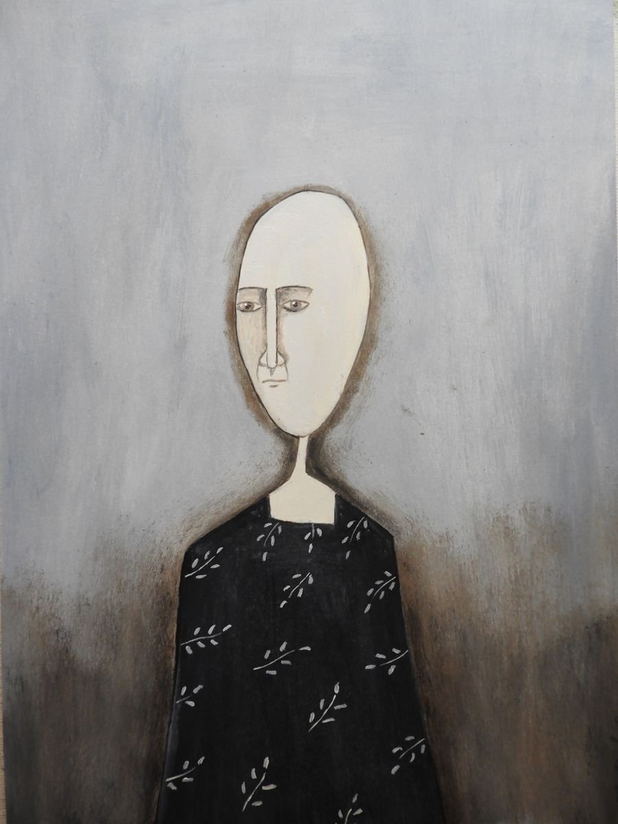 The figure in blue - oil on paper by Silvia Beneforti
