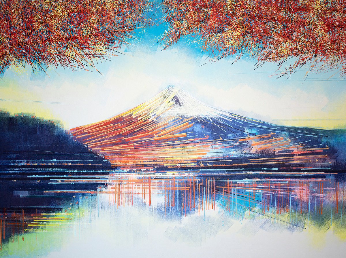 Impressionistic Landscape Acrylic Painting By Marc Todd, 40 X 30", Mount Fuji In Autumn, Original Artwork