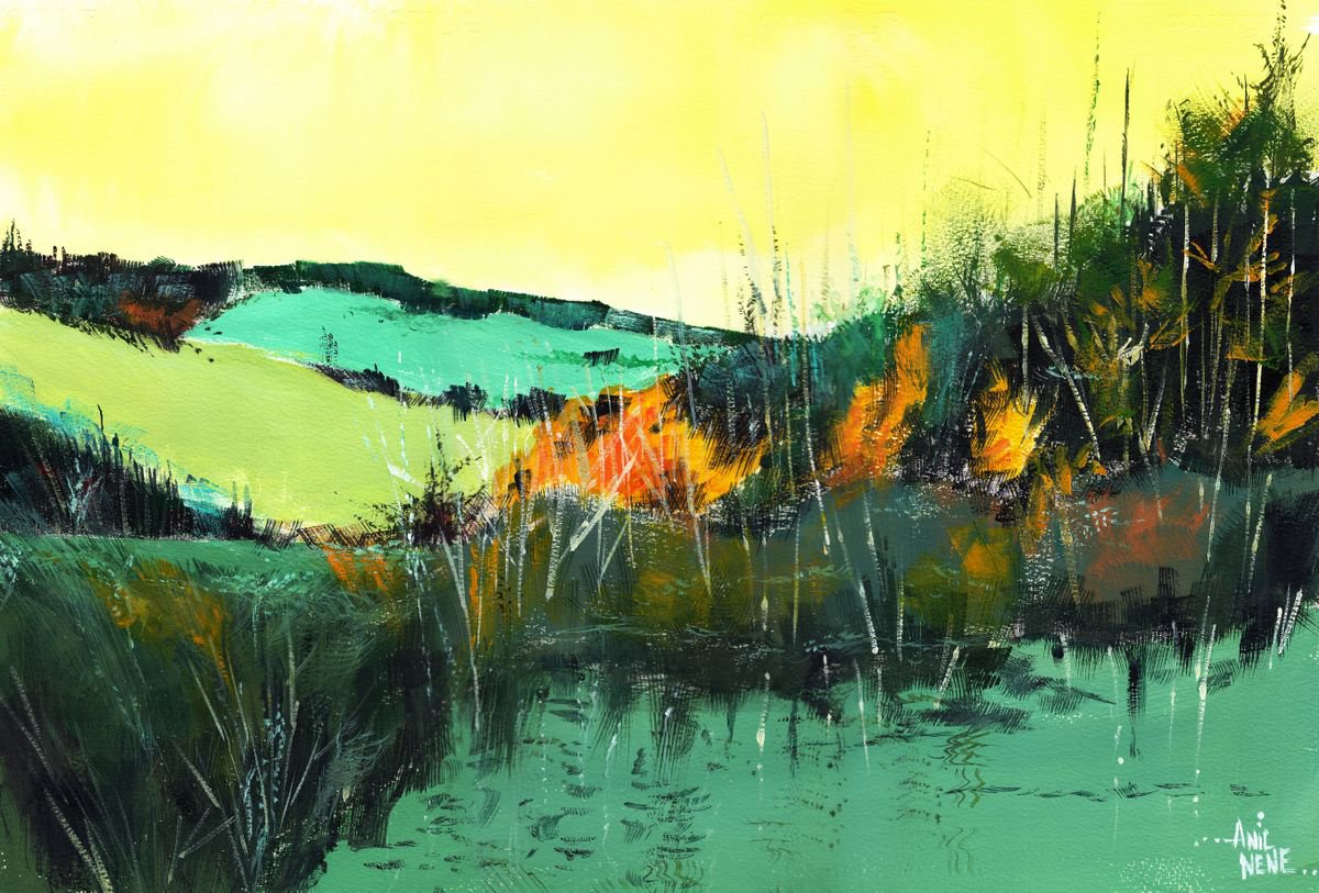 Organic Landscape Watercolour By Anil Nene, 22 X 14, In Between, Original Artwork