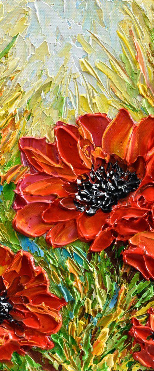 Red Poppies - Original Impasto Floral Painting, Palette Knife Textured Wall Art Canvas by Olga Tkachyk