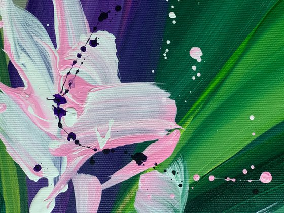 Exotic Botanical - Abstract Jungles. Leaves. Violet green tones. Abstract style.