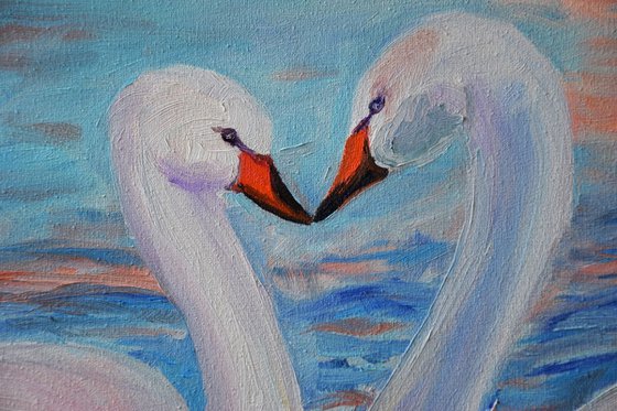 Oil painting Swans on Reykjavik Lake