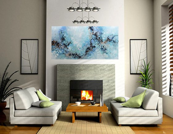Morning Mist 24"x48" - Large Blue Acrylic  Abstract Painting