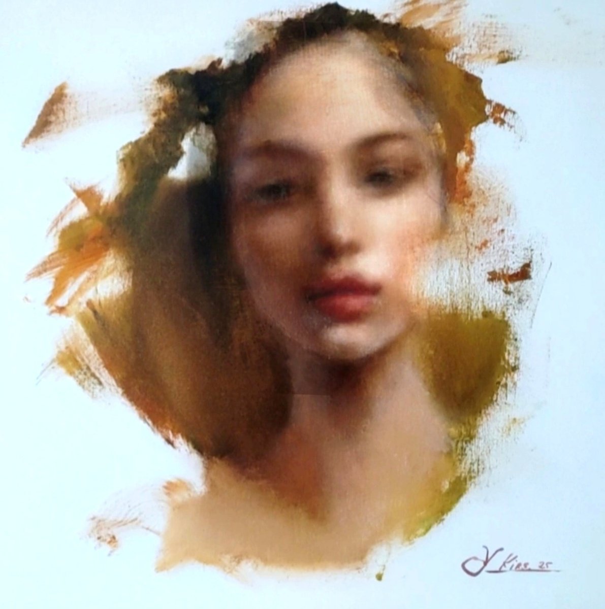 Impressionistic Portrait Oil Painting By Yuliia Kyrsanova, 20 X 20", Light In The Shadow, Original Artwork