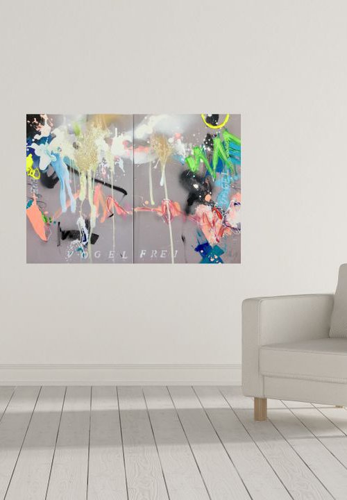 vogelfrei V (diptych) 39.4"x27.6" by Bea Schubert