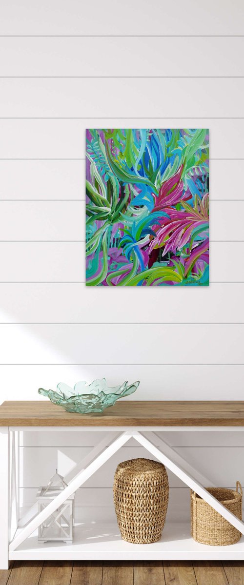 Abstract Tropical Flowers. Floral Garden.Pink Abstract Flowers. (41x51cm) Modern Textured Art by Sveta Osborne