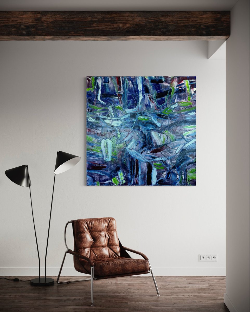 Expressive Abstract Oil Painting By Maria Esmar, 48 X 48", Reality Is A Dream, Original Artwork