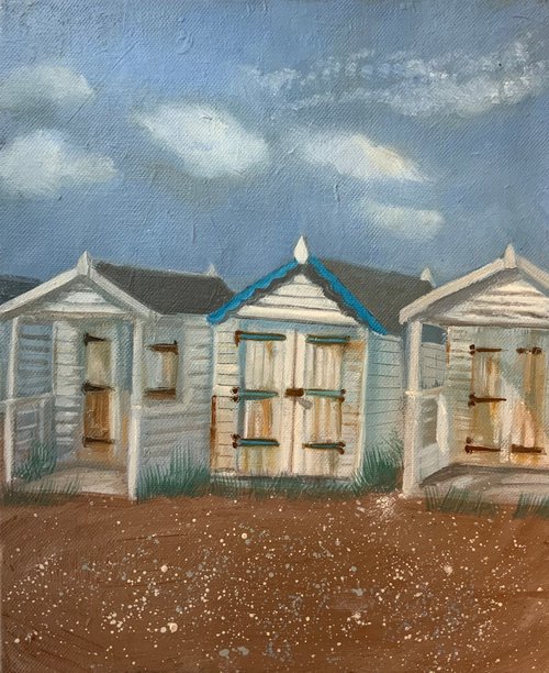Beach huts by the shore by Mary Stubberfield