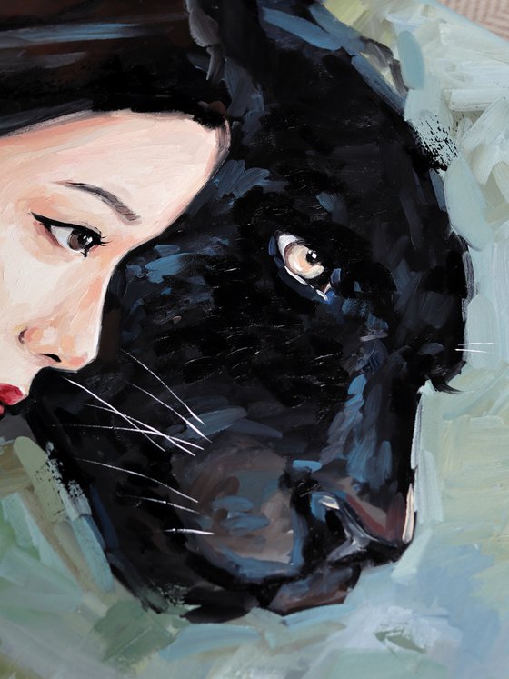 Asian woman with black panther